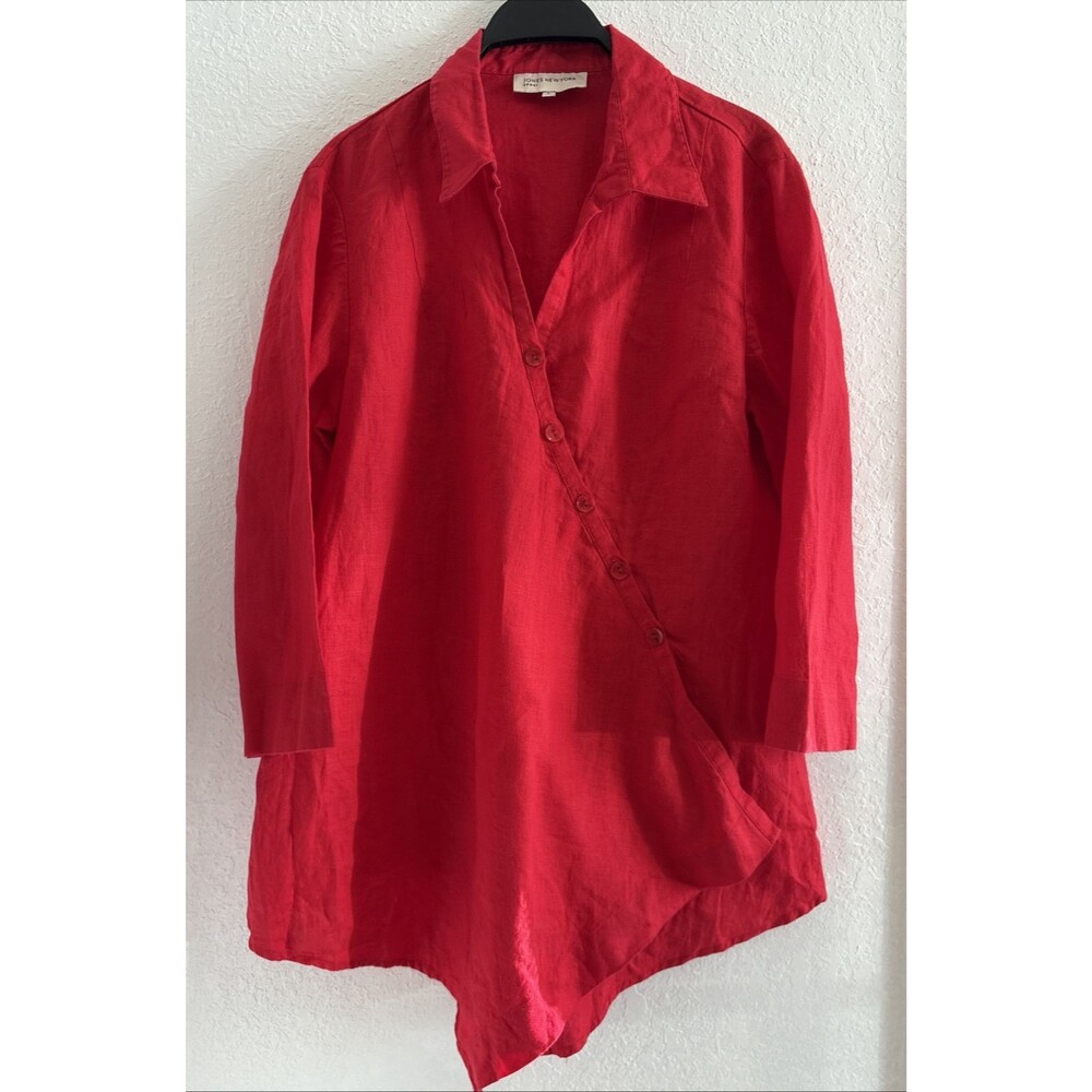 Jones New York Sport Long Sleeve Blouse V-Neck Size Large